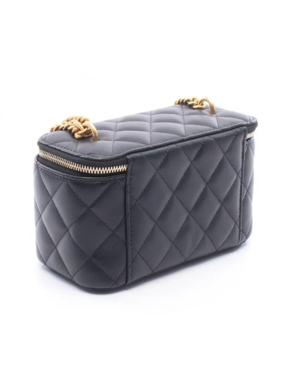 Chanel Shoulder Bag Quilted Vanity Black Lambskin Chain
